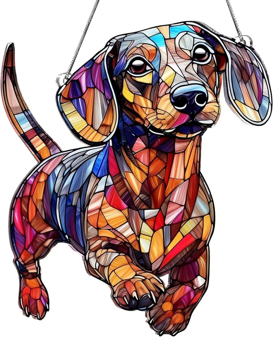 Colorful Dogs Acrylic Suncatcher Ornament for Window Decor, Acrylic Suncatcher Window Hanging Decor, Dog Lovers Gifts for Women, Dogs Christmas Ornaments for Tree Hanging (Dachshund)