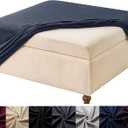 HFCNMY Stretch Square Ottoman Cover - Knitted Jacquard Ottoman Slipcover - Washable - Blue Large (35"D x 31"W x 14"H)