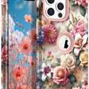 Hocase for iPhone 14 Pro Max Case, Heavy Duty Shockproof Protection Soft Silicone Rubber+Hard Plastic Bumpers Hybrid Protective Case for iPhone 14 Pro Max 2022 - Rose & Lily Flowers