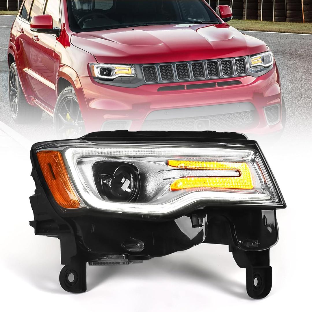 HID Headlight Assembly Compatible with Jeep Grand Cherokee 2017 2018 2019 2020 2021 Xenon Headlights (Not Fit Halogen Model) White Housing Headlamps Right Passenger Side