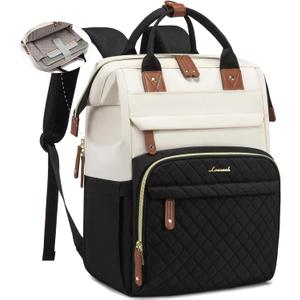 LOVEVOOK Laptop Backpack for Women, 17.3'' Waterproof Nurse Bag Teacher Work Backpack Purse for Women, Travel Computer Backpack for College Office Business Ladies (Cream-Black)