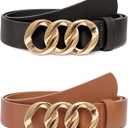 Bbonlinedress Womens Waist Belts for Jeans Pants Dresses Fashion Ladies Leather Belts with Gold Buckle (S)