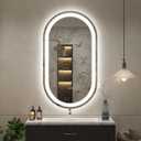 OKPAL 20x36 Oval Lighted Bathroom Mirror, Pill-Shaped Lighted Vanity Mirror, LED Bathroom Vanity Mirror, Anti-Fog, Dimmable, Memory, 3 Colors (Front Lights + Backlit)
