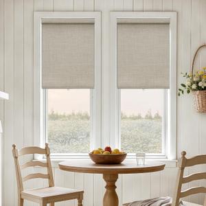 Cordless Roller Shades Blackout Blinds for French Door Room Darkening Rolled Up Shades with Linen Valance, UV Protection Narrow Window Shades Blinds for Bedroom Home and Office Beige 24" W x 72" H