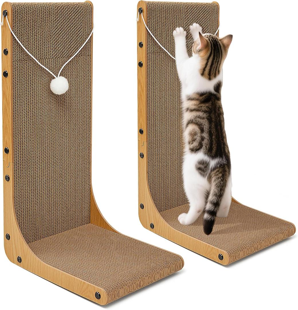 23.6 IN L-Shaped Cardboard Cat Scratcher, 2-Pack for Indoor Cat