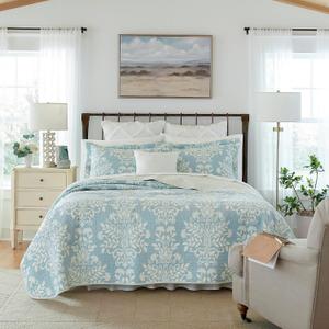 Laura Ashley - King Quilt Set, Reversible Cotton Bedding with Matching Shams, Home Decor for All Seasons (Rowland Blue, King)