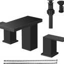 Hoimpro 8 Inch Widespread Waterfall Bathroom Sink Faucet, Square Two Handle Vanity Black Bathroom Faucet with cUPC Supply Hose, 3 Holes Faucet with Pop Up Drain, Stainless Steel, Matte Black