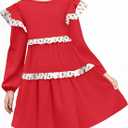 Haloumoning Girls Long Sleeve Dress Kids Ruffle Babydoll Dress Casual Party Swing Dresses, Size 140