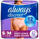 Always Discreet Adult Diapers for Women, Incontinence Underwear, Postpartum Essentials, Disposable Briefs, Max Absorbency, Bladder Leak Protection, Small/Medium, 42ct, 2 Pack