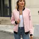 Zeagoo Women's Bomber Jacket Casual Coat Zip Up Spring Fall Clothes with Pockets S-XXL (Pink, L)