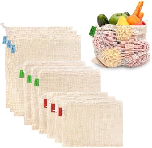 Ycsst 9 Pack Reusable Produce Bags, Cotton Mesh Vegetable & Fruit Bags for Grocery Shopping, Washable Eco Friendly Produce Storage, Reusable Grocery Bags Set (3 Sizes)