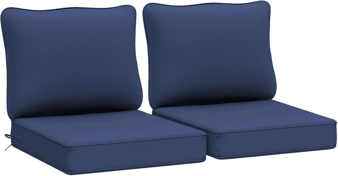 AAAAAcessories Outdoor Deep Seat Cushions, Waterproof, Fade-Resistant Patio Furniture Replacement Cushions, 24" x 24" x 5", Set of 2, Navy Blue (24x24-19'' Mid Back-2 Count)
