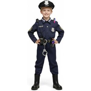 Police Costume for Kids, Police Officer for Boys Girls Cop Uniform Outfit, Career Day, Role Play, Halloween Dress Up Parties (Small (5-7 yr))