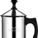 MERMOO YILAN Manual Milk Frother 14oz Stovetop Milk Foamer Non-electric Handheld Frother for Latte Art and Cappuccinos Perfect for Camping, Travel, Home (Silver)