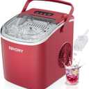 EUHOMY Countertop Ice Maker Machine with Handle, 26lbs Per Day, 9 Ice Cubes Ready in 6 Mins, Auto-Cleaning Portable Ice Maker with Basket and Scoop, for Home/Kitchen/Camping/RV (Red) (11.57"D x 11.42"W x 8.74"H)