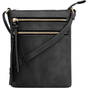 DELUXITY Crossbody Purse Bag Shoulder Bag Multi Pocket Zipper Purse | Black
