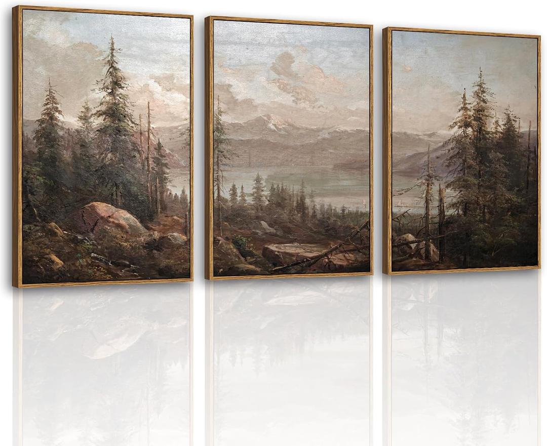 VIYYIEA Large Framed Canvas Wall Art, 3 Pcs, Living Room Vintage Landscape Decor, Nature Wall Art Bedroom Above Bed Decor, Country Retro Pictures, 16x24inch, Set of 3, 24L" x 16W" x 3