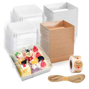 Karasmay 100 Pack Charcuterie Boxes with Clear Lids  EcoFriendly, Portable, and LeakProof Food Containers for Various Delights  50 Brown & 50 White (Brown&White（Rectangle）)