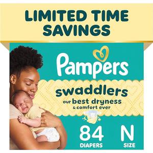Pampers Swaddlers Diapers, Size 0 (up to 10 lbs), 84 Count, Absorbent, Keeps Baby Dry and Comfortable, Skin Safe Disposable Baby Diaper 