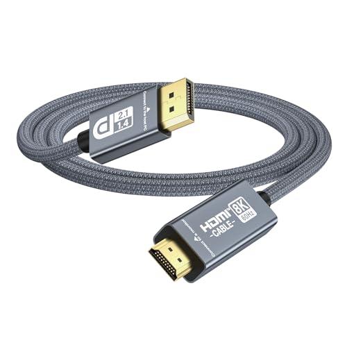 DisplayPort to HDMI Cable 8K@60Hz 4K@240Hz/120Hz, Active DisplayPort 1.4a/2.1 to HDMI 2.1 Cable, Supports NVIDIA, VRR, G-SYNC, HDR, Dolby Vision, HDCP 2.3, DSC, RTX4090/4080, RTX5090/5080 (3.3ft)