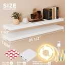 BAMEOS Floating Shelves with LED Lights, 31" White Wall Mounted Wooden Shelves with Invisible Brackets, Set of 2, Hanging Wall Shelves for Bedroom, Bathroom, Living Room and Kitchen Decoration