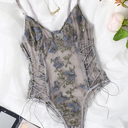 Butterfly Embroidered Mesh Teddy Bodysuit Lingerie, Small
