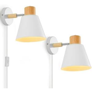 Plug in Wall Lights for Bedroom-White Wall Sconces Set of Two-Wall Lights for Living Room Wall Lighting Mounted Lamps with Plug in Cord-2 Pack