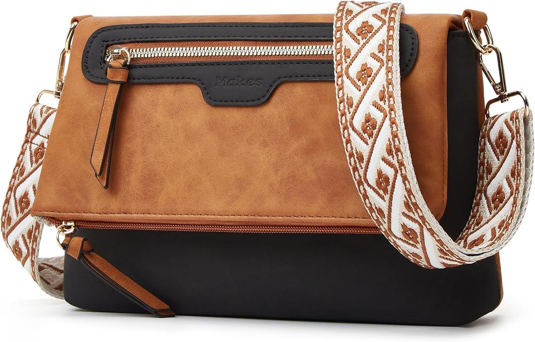 Crossbody Purse for Women Small Crossbody Bags Trendy Vegan Leather with Adjustable Shoulder Straps Gift for Mother Wife Mom (Brown With Black Flap Bag) Crossbody Purse for Women Small Crossbody Bags Trendy Vegan Leather with Adjustable Shoulder Straps Gift for Mother Wife Mom (Brown With Black Flap Bag)