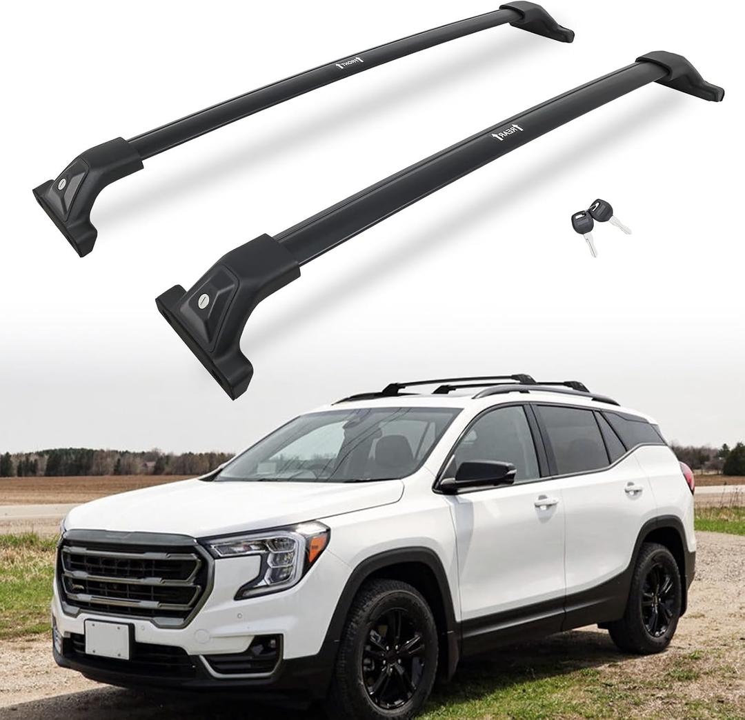 265LBS Lockable Cross Bars Roof Rack Fit for 2018-2024 GMC Terrain & Chevy Chevrolet Equinox Aluminum Crossbars Cargo Bar Luggage Baggage Carrier Rooftop Accessories, for Storage Bag Kayak Canoe Bike