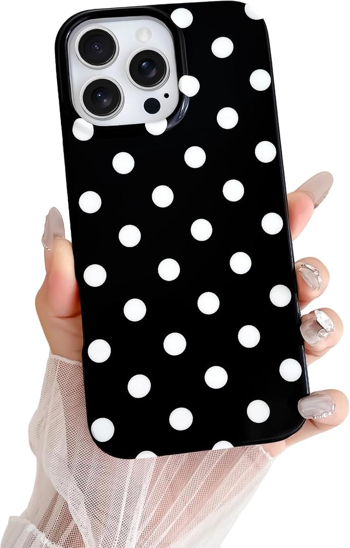 Skyseaco for iPhone 16 Pro Max Case Cute Polka Dot Aesthetics Design Phone Case Soft Slim TPU Shockproof Phone Cover for Women Girls, Black