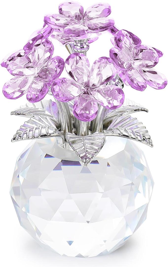 YWHL Purple Crystal Forget Me Not Flower Gifts for Women, Crystal Glass Figurines Home Decor, Handmade Collectible Figurine Ornaments for Tabletop Centerpieces