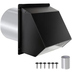 8 Inch Hooded Wall Vent with Screen and Damper, Exhaust Vent Cover Outdoor Dryer Vent Cover Outside External Extractor Wall Vent Hood for Kitchen Range Hood and Dryer, Bathroom, Basement(Black)