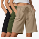 3 Pack Women's Bermuda Shorts Drawstring Casual Lounge Elastic Waist Athletic Yoga Running Shorts with Pockets XL