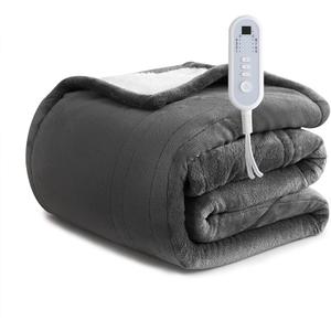 Sheet&Joy Heated Blanket Electric Grey Throw - 50"x60" Heating Blanket Throw 1/2/4/6/8 Hours Auto-Off 8 Heat Level Over-Heat Protection Flannel Sherpa Electric ETL Certification