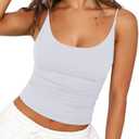 REORIA Women's Sexy Scoop Neck Tank Top Summer Sleeveless Cute Y2K Cami Tops Basic Going Out Crop Shirt Small, White 