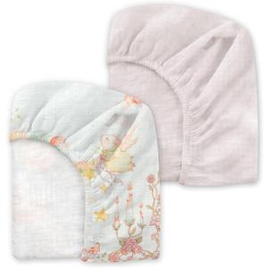 Crib Sheets 2 Pack - 100% Cotton Fitted Crib Sheet for Baby Boys Girls, Soft Breathable Toddler Bedding, Standard Crib Mattress 52"x28", Moonlight Tea Party