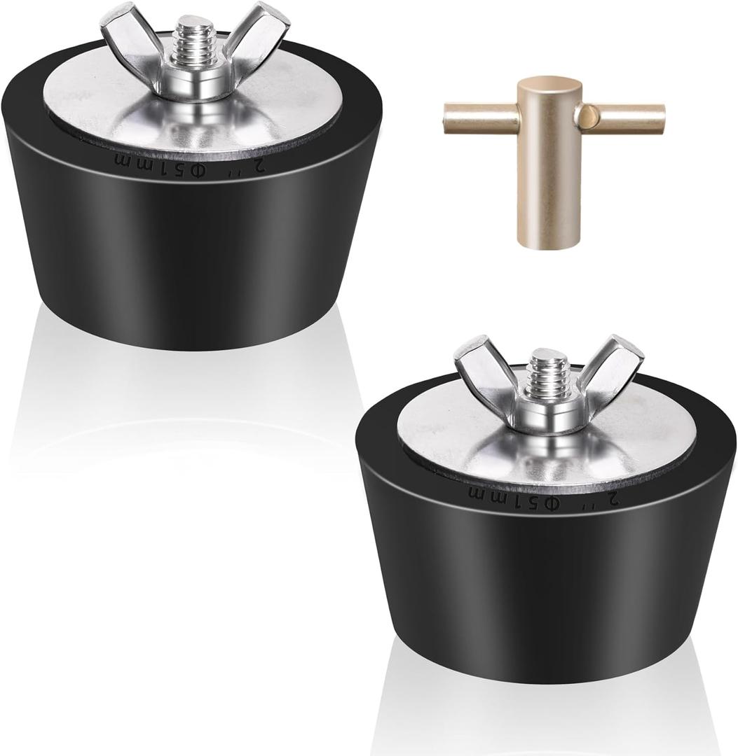 2 Pack Rubber Pool Winter Plugs with One T-Handle 1.5" 2" Pool Winterizing Plugs with Stainless Steel Screws Pool Return Jet Plug Inground & Above Ground Skimmer Plug for Pools