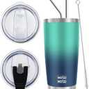 WETOWETO 20oz Insulated Stainless Steel Tumbler, Coffee Tumbler with 2 lids and 2 straws, Double Wall Vacuum Travel Coffee Mug, Powder Coated Leak-Proof Tumbler Cup (Green-Blue Gradient,1 Pack)