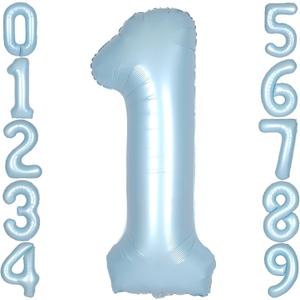 40Inch Light Blue Number 1 Balloon Large Helium Baby Blue Number Balloons 0-9 Giant Digital 1st Foil Mylar Big Party Balloon for Boy Birthday Party Anniversary Graduation Decorations