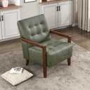 Lexicon Modern Accent Chair, Luxury Genuine Leather Match Living Room Chair with Tufted Cushions, Solid Wood Frame and Arm Rest, Comfy Upholstered Single Seat for Bedroom/Reading/Office, Green