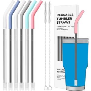 30 oz Straight Metal Straws with Silicone Tip for 30 oz Tumbler, 6 Pcs Stainless Steel Reusable Drinking Metal Straw for YETI, STANLEY, US Acrylio, BJPKPK, Simple Modern and so on