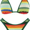 seamoly Womens Bikini Sets Halter Triangle High Cut Thong Two Piece Bathing Suit Crochet Colorblock Cheeky Swimsuits Green S