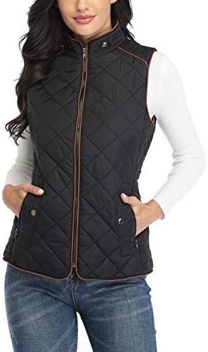 Dilgul Women's Padded Vest, Stand Collar Lightweight Zip Quilted Gilet Black M
