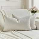 FUTEI Pack of 2 Chenille Decorative Throw Pillow Covers 12x20 Inch,Soft Cozy Faux Linen Textured Lumbar Pillow Cases,Farmhouse Home Decor for Couch Living Room,Natural Wood