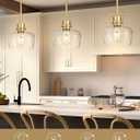 Emak 8 Inch Pendant Lights Kitchen Island, 2 Pack Gold Pendant Light Fixtures with Clear Glass Shade, Modern Island Lights for Kitchen, Dining Room, Bathroom, PL122-GD-CG-2PK