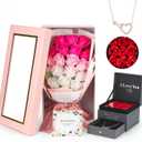 Rose Bouquet Rosas Eternas Preserved Rose Bouquet 18 Flower Bouquet with Beautiful Love Necklace, Unique Gift for Birthday, Valentine's Day, Mother's Day, Thanksgiving, Christmas, Anniversary (Pink and Red)