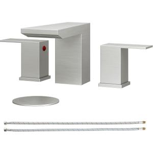 BESy Waterfall Bathroom Faucets 3 Hole Square 8 Inch Widespread Bathroom Sink Faucet Vanity 2 Handle Widespread for Restroom Sink with Pop Up Drain cUPC Supply Hose Brushed Nickel