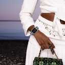 Mosonio Compatible for Apple Watch Band 38mm with Screen Protectors Case Women, Jewelry Bracelet Metal Bands with 2-Pack Bling Case Cover for 38mm iWatch Series 3 2 1(Silver Link with Black Leather)