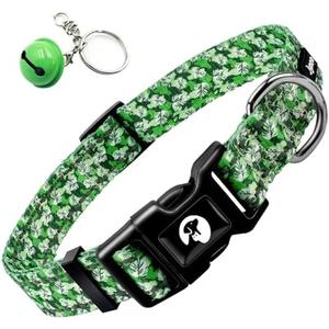 Jynco Reflective Dog Collar for Medium Dogs, Pink & Red & Green Floral Heart Paw Print Cute Dog Collar with Bell for Small Medium Large Dogs (M, Forest Emerald), Pack 4 Multicolor