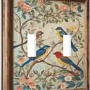 Decorative Art Light Switch Covers Vintage Bird - Flower Painting 2 Gang Double Toggle Wall Plate Decorative Switchcover Electrical Switchplate for Home Decor